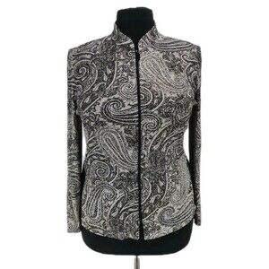 ALEX EVENINGS Women Full Zip Floral Knit Glitter Top Size XL Long Sleeve 116A